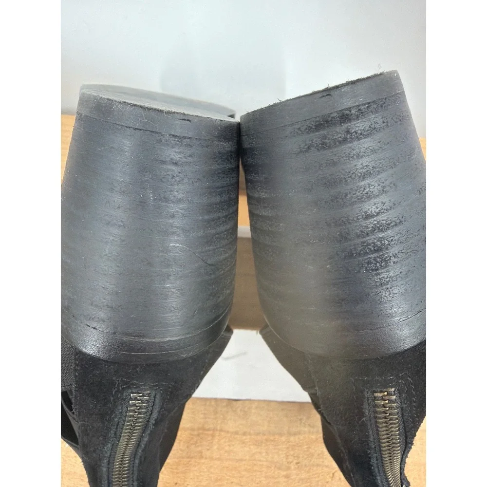 Eileen Fisher Black Suede Elastic‎ Strappy Ankle Booties Block Heel Size 7